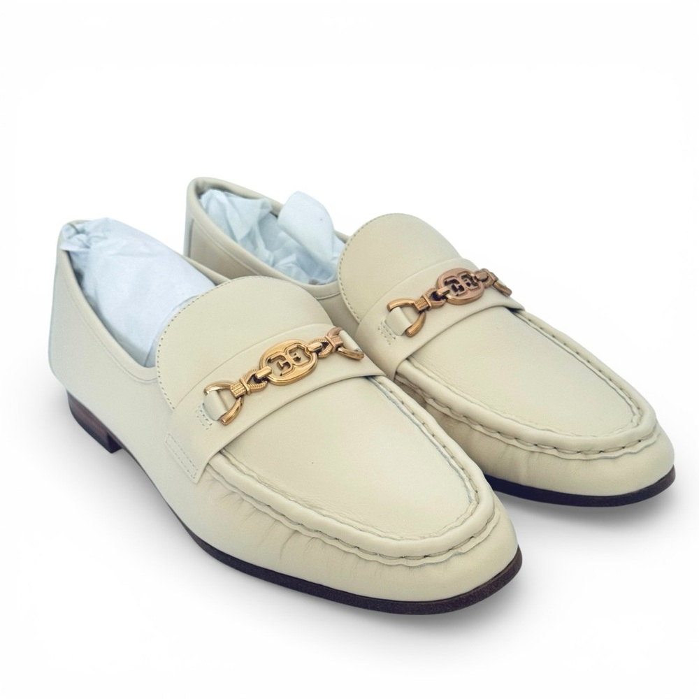 Sam Edelman Lucca Leather Loafers Cream with Gold Buckles Preppy Classic NEW 10 - Picture 3 of 9